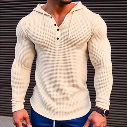 Herren Hoodie Waffelstruktur Lässig Mit Knöpfen