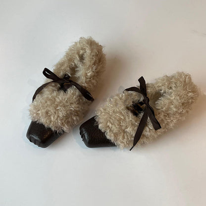 Damen Mokassins Weich Flauschig Kunstfell Riemen