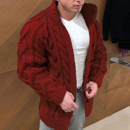 Herren Strickjacke Klassisch Grobstrick Stehkragen