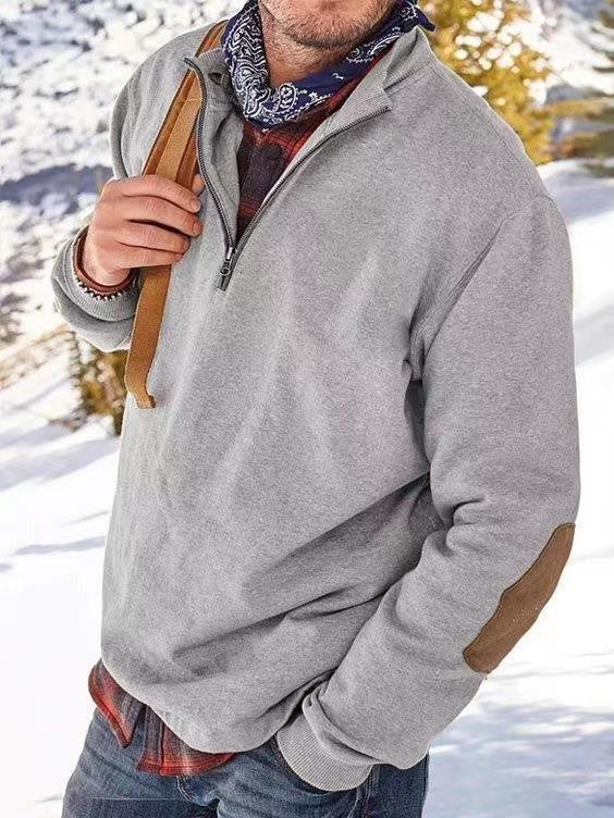 Herren Fleecepullover Mit Reißverschluss Leder Akzente Modern