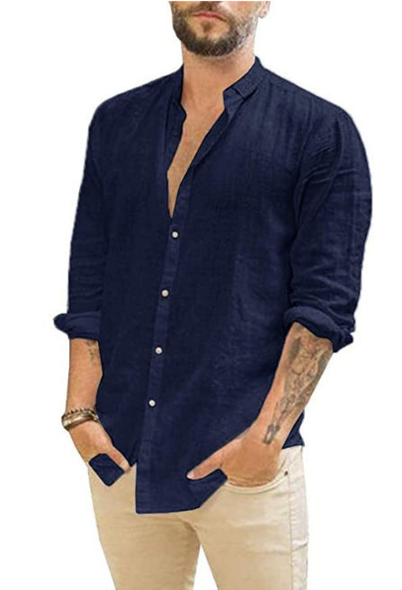 Herren Hemd Langarm Modern Stehkragen Strukturiert Elegant