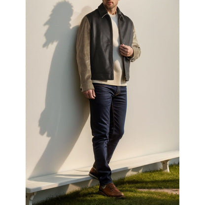 Lederjacke Herren Modern mit Kontrastärmeln Schwarz Ledermantel