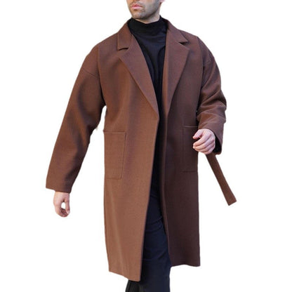 Herren Wollmantel Eleganter Wintermantel Mit Gürtel
