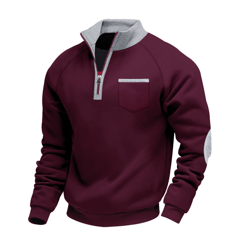 Herren Kapuzenpullover Modern Reißverschluss Brusttasche Schwarz