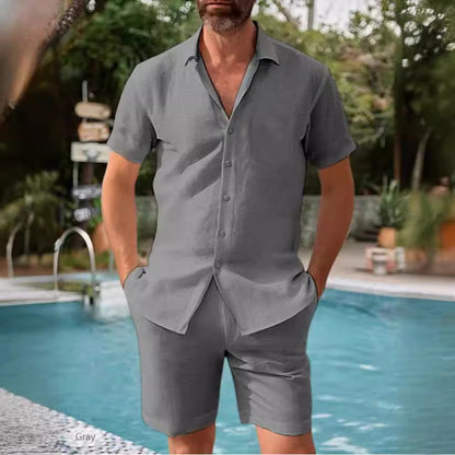 Herren Sommer Set Kurzarm Hemd und Shorts Leicht und Bequem