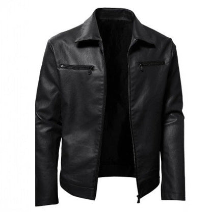Echtlederjacke Herren Modern Reißverschluss Lederjacke Schwarz