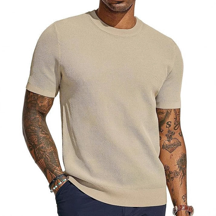 Herren Strickshirt Leicht Luftig Netzstruktur Sommer - BerlinGlamour