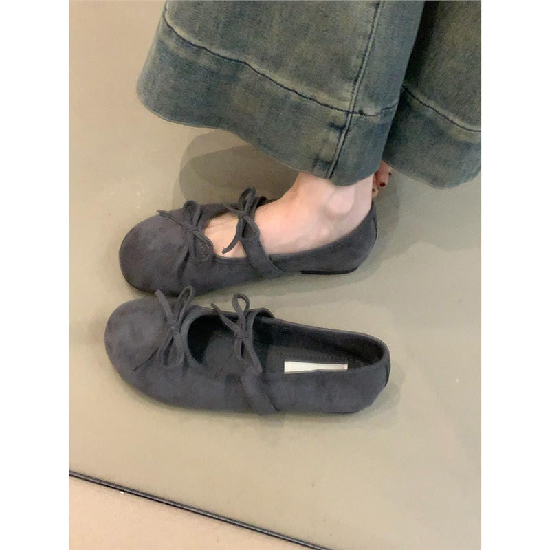 Damen Ballerinas mit Schleifen Bequem Lederschuhe Frauen