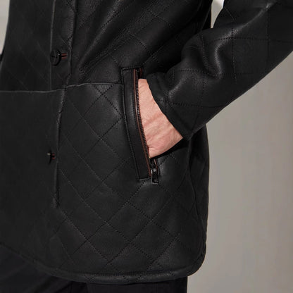 Herren Lammledermantel Steppjacke Plüschkragen Luxus