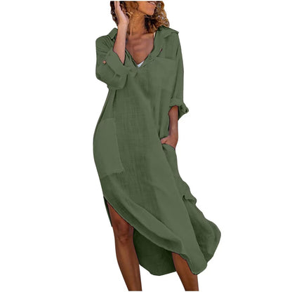 Baumwoll-Leinen Langarm Kleid von BerlinGlamour
