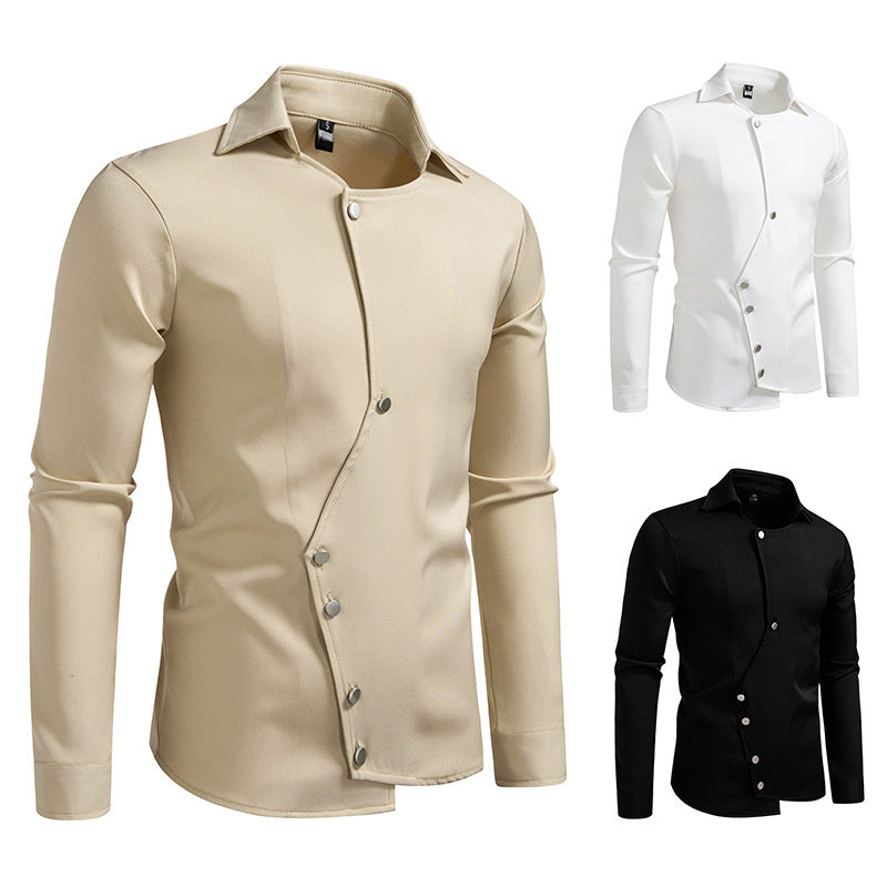 Herren Hemd Modern Asymmetrisch Knopfdesign Slim Fit