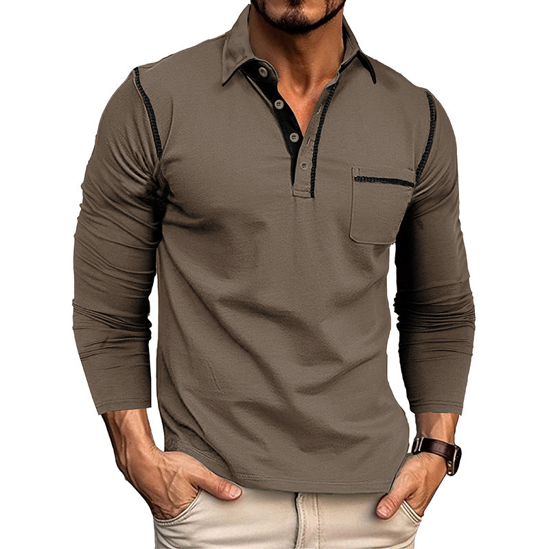 Herren Poloshirt Langarm Modern mit Kontrastnähten