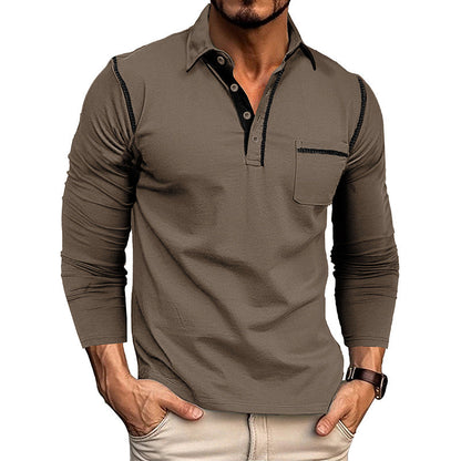Herren Poloshirt Langarm Modern mit Kontrastnähten