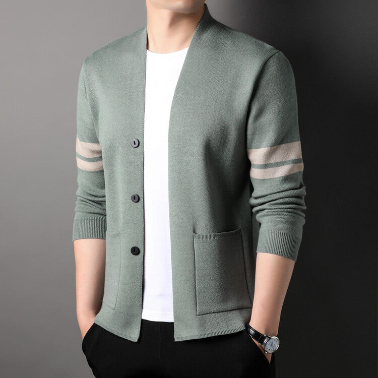 Herren Strickcardigan Modern Niedriger Kragen Streifen