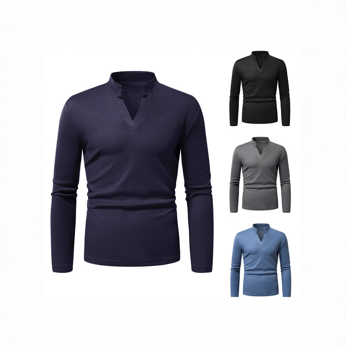 Herren Langarmshirt Stehkragen Modern Strukturiert - BerlinGlamour