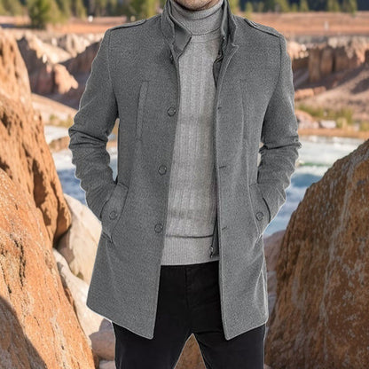 Herren Mantel Modern Überzieh-Mantel mit Taschen Schwarz