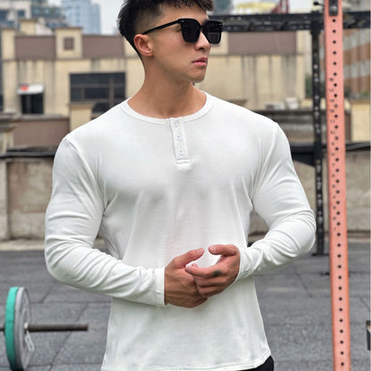 Herren Langarmshirt Modern mit Knopfverschluss Elegант - BerlinGlamour