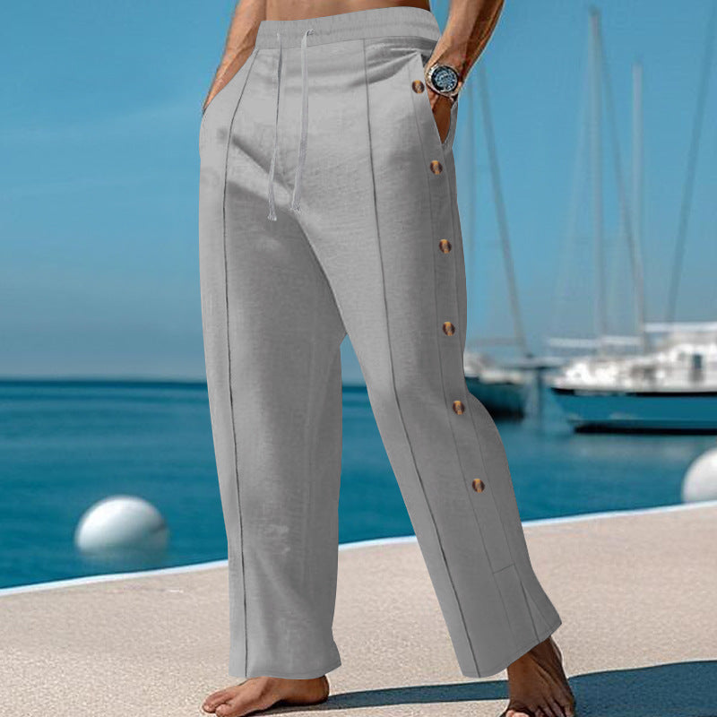 Herren Sommerhose Elegant Mit Knöpfen Slim Fit