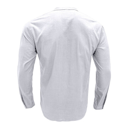 Herren Leinenhemd mit klassischem Henley-Ausschnitt und praktischer Brusttasche BerlinGlamour, ideal für den modernen Online-Shop.