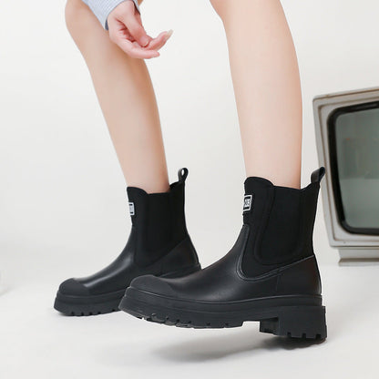 Damen Chelsea Stiefel Robust Moderne Sohle Schwarz