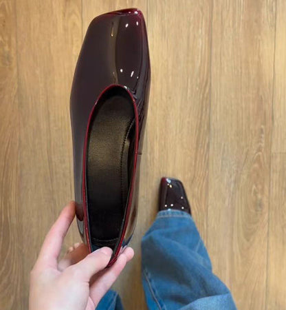 Damen Pumps Hochhackig Glänzend Quadratzehen