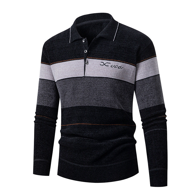 Herren Polohemd Langarm Gestreift Modern