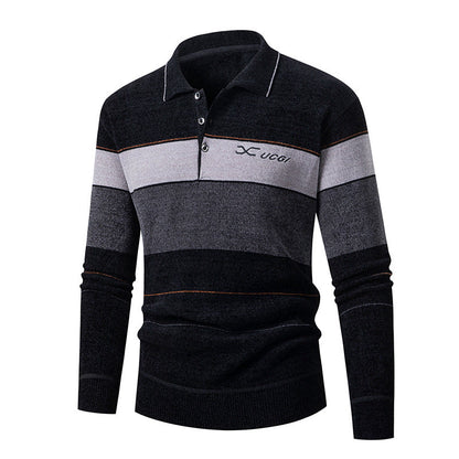 Herren Polohemd Langarm Gestreift Modern
