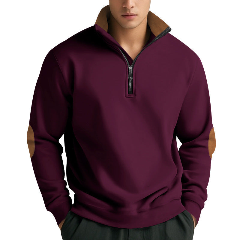 Herren Pullover Stehkragen Reißverschluss Kontrast Modern