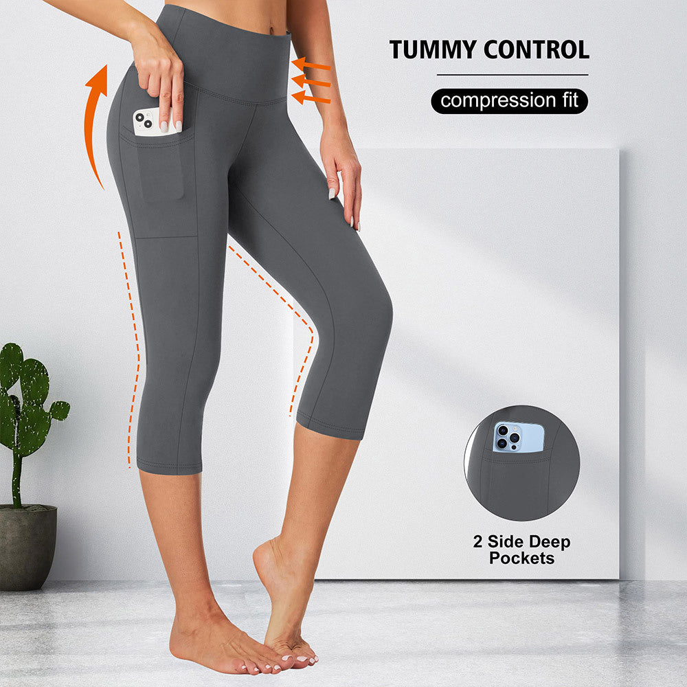 Damen Leggings mit Bauchkontrolle und Taschen Sportlich