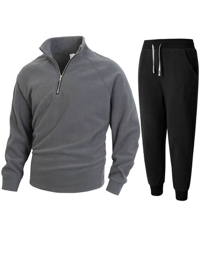 Herren Fleece Oberteil Stehkragen Sportlich Jogginghose