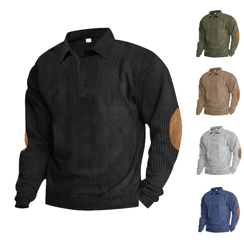 Herren Langarm-Shirt mit Rippenstoff und Contrast-Ellbogenpatches Modern