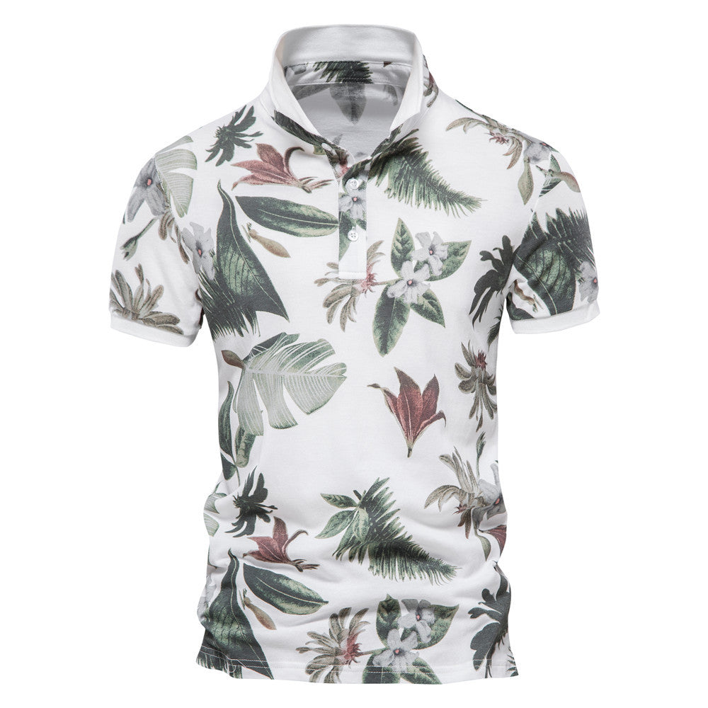 Herren Polohemd Blumenmuster Klassisch Elegant