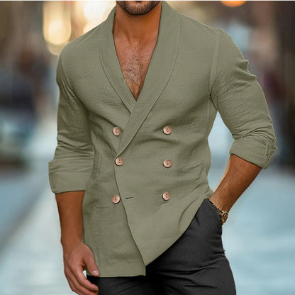 Herren Leinenjacke Elegant Mit Doppelter Knopfleiste Sommer - BerlinGlamour