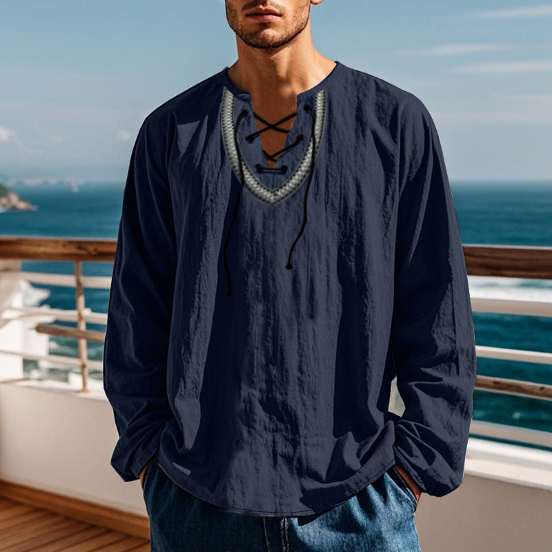 Herren Langarmshirt Modern Schnürdetail Trendig