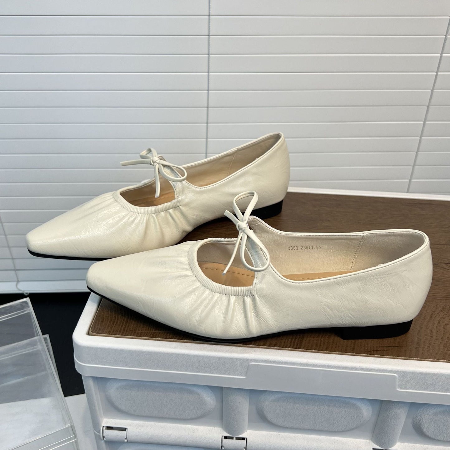Damen Ballerinas Leder Gummizug Komfortschuhe