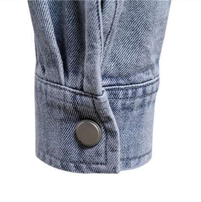 Herren Denim Hemd Lässig Doppelte Brusttaschen Casual