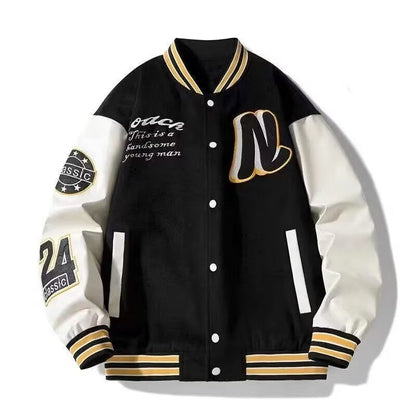 Herren Collegejacke Klassisch Stylish Leder Look