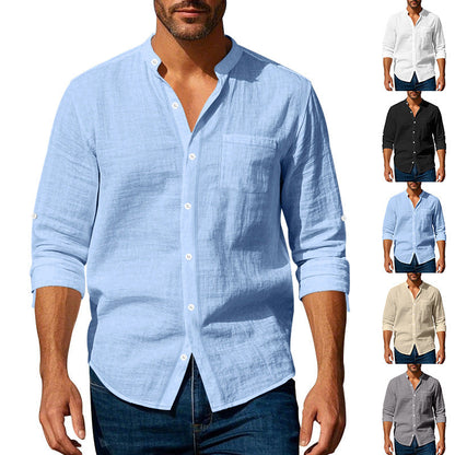 Herren Langarmhemd Modern Stehkragen Praktisch - BerlinGlamour