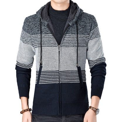 Herren Strickjacke Kapuze Modern Blockstreifen Trendig