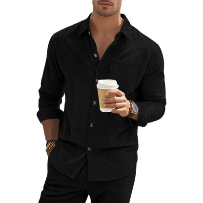 Herren Langarmhemd Streifenmuster Elegant mit Brusttasche
