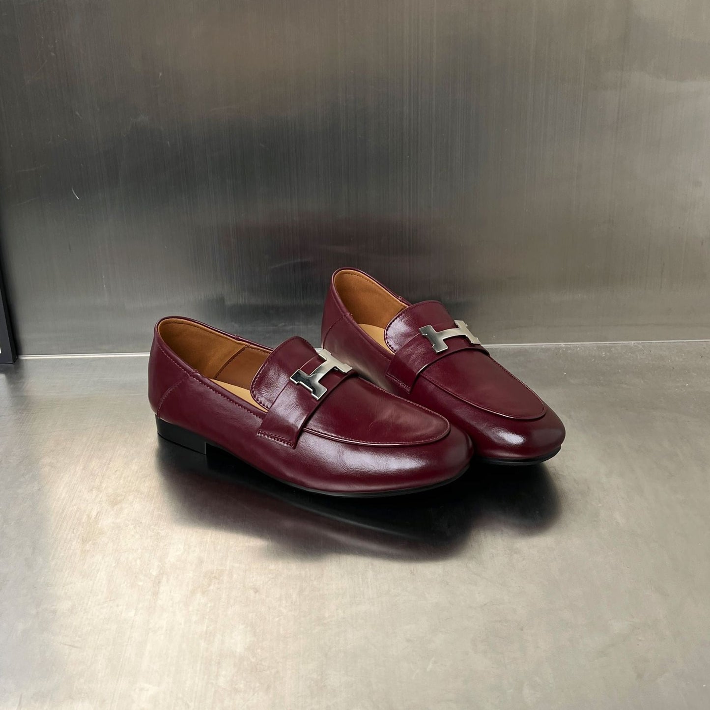 Damen Mokassins Leder Elegant Schnallenverschluss