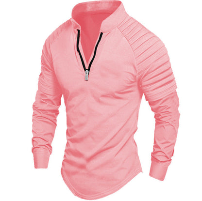 Herren Sportshirt Langarm Stehkragen Modern