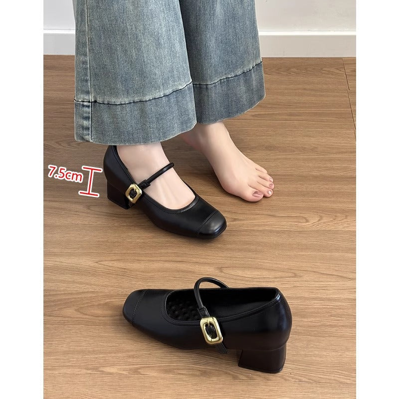 Damen Ballerinas Elegante Mary Jane Schuhe Komfortabel Blockabsatz - BerlinGlamour