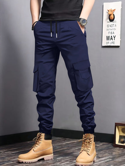 Herren Cargo-Jogginghose Elastisch Mit Taschen Schwarz