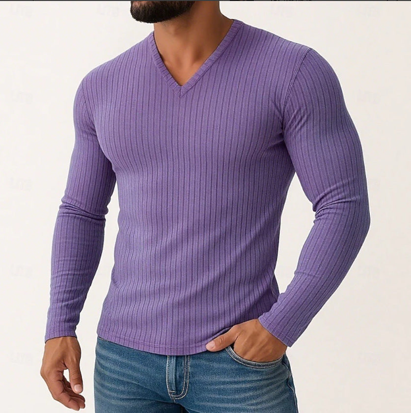 Herren Langarmshirt Fein Rippenstruktur Elegante Optik