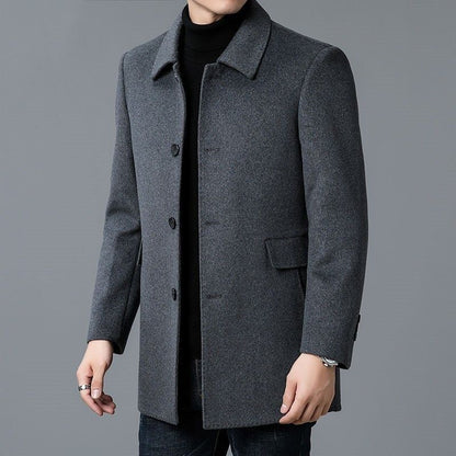 Herren Wollmantel Klassisch Elegant mit Revers und Taschen