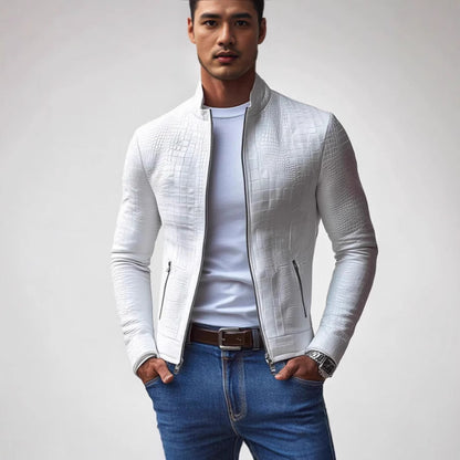 Herren Lederjacke Modern Strukturiert Schwarz