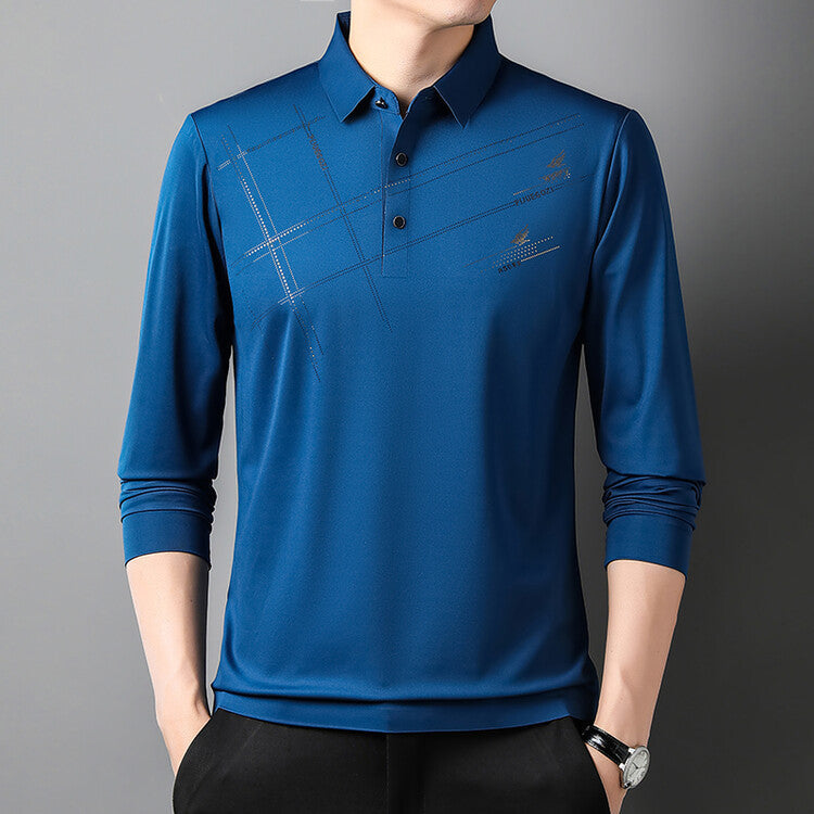 Herren Poloshirt Langarm Sportlich Modern mit V-Ausschnitt - BerlinGlamour