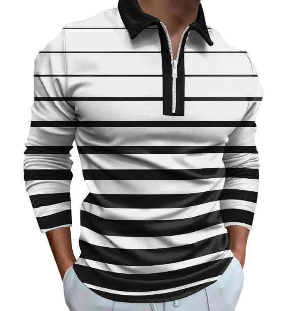 Herren Polo Langarm Sportlich Streifen Detail Hochwertig