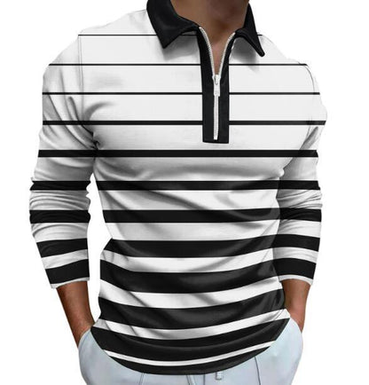 Herren Polo Langarm Sportlich Streifen Detail Hochwertig